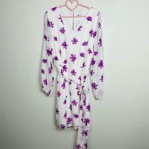Bar III Purple Floral Long Sleeve Dress Size Large